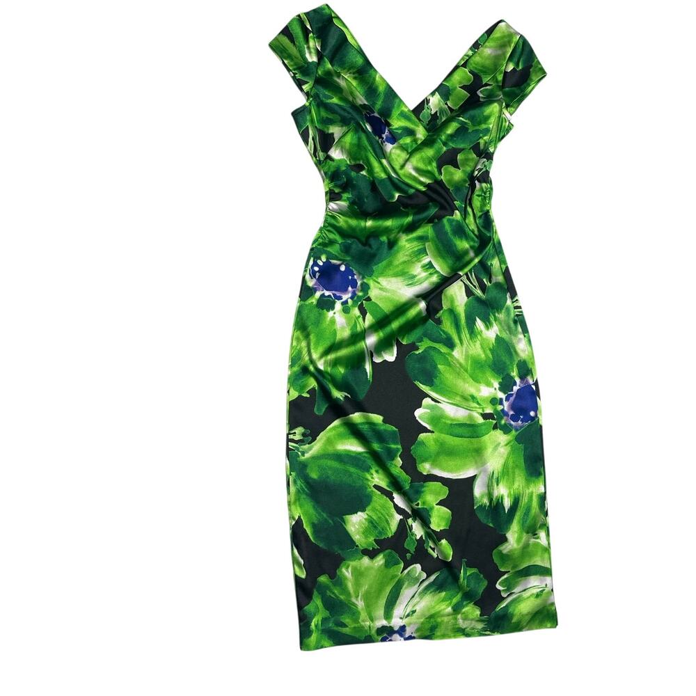 Maggy London Green Floral Knee Length Dress Size 2